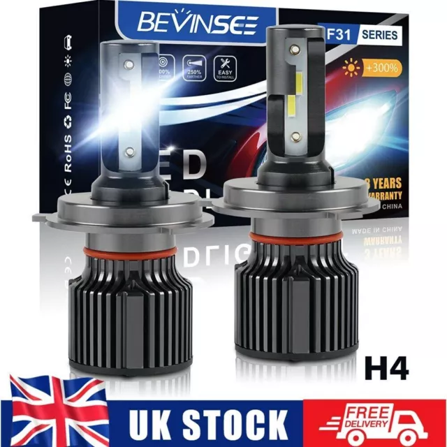 BEVINSEE H4 9003 LED Headlight Bulbs Hi/Low Beam Pure White Light 6000K 6000LM