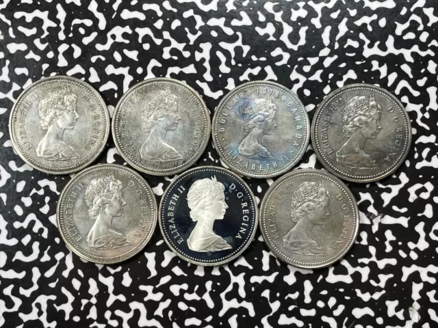 Lot Of 7x (1971-1984) Canada Silver $1 Dollars Lot#DS56 Mixed Grade