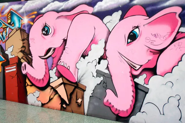 Framed Canvas Street  graffiti Urban art print pink elephants painting licensed