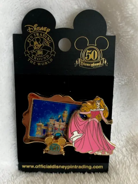 New Disney Disneyland 50th Aurora Sleeping Beauty Castle In Gold Frame Pin