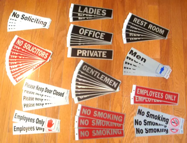 Huge Lot Assorted Business Office Signs  Rest Room No Soliciting No Smoking Etc