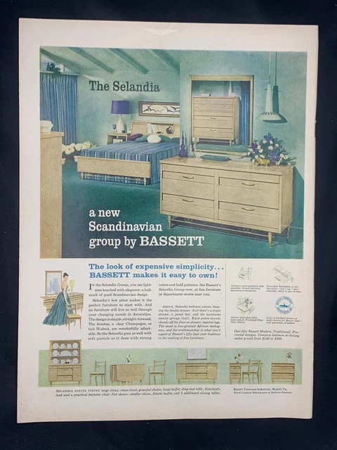 Magazine Ad* - 1957 - Bassett Furniture - "The Selandia" - Mid Century Modern