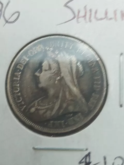 1896 Great Britain 1 Shilling - Victoria (3rd Portrait) VF World Silver Coin