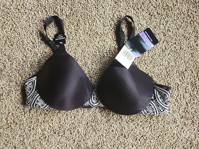 NEW Bali Concealers Bra 38B Black #3425 Underwire w/White Embroidery