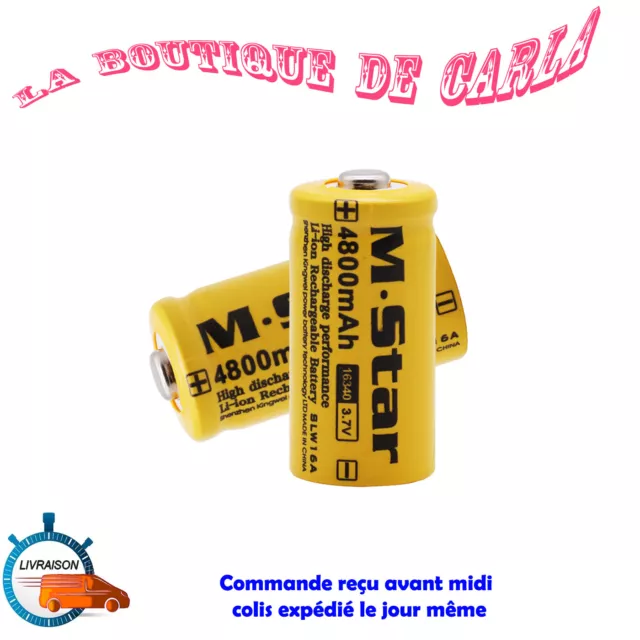 PILE ACCU CR123A LI-ION 16340 3.7V 4800mAh BATTERIE RECHARGEABLE MARQUE MSTAR