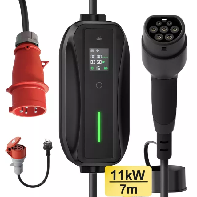 Mobile Wallbox EV Ladegerät 11kW Typ 2 7m Ladekabel 5-poligen 6-16A CEE Stecker