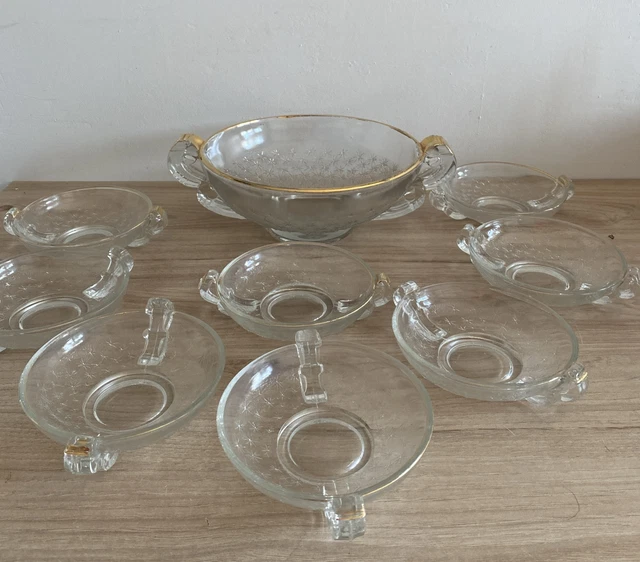 Service à crème ou salade de fruits, 7 pièces, verre moulé, Art