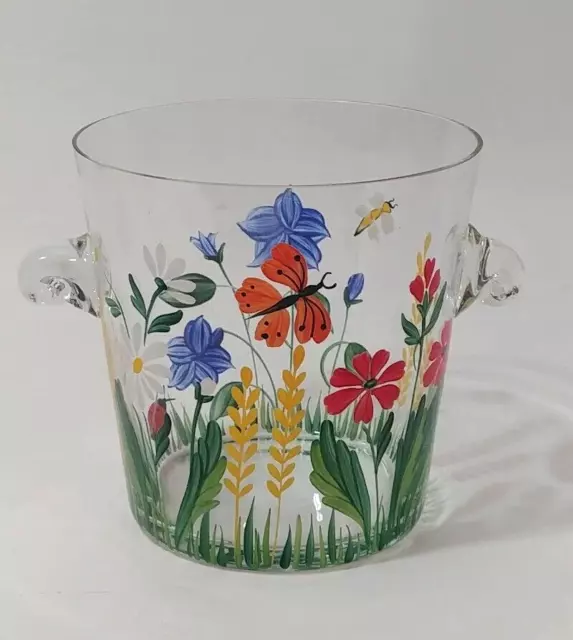 Royal Danube Crystal Ice Bucket Hand Painted Floral Pattern 6 Inch