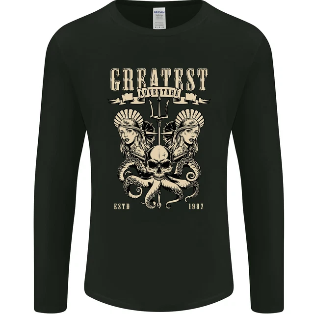 T-shirt a maniche lunghe Trident Skull Scuba Diving Octopus Cthulhu da uomo
