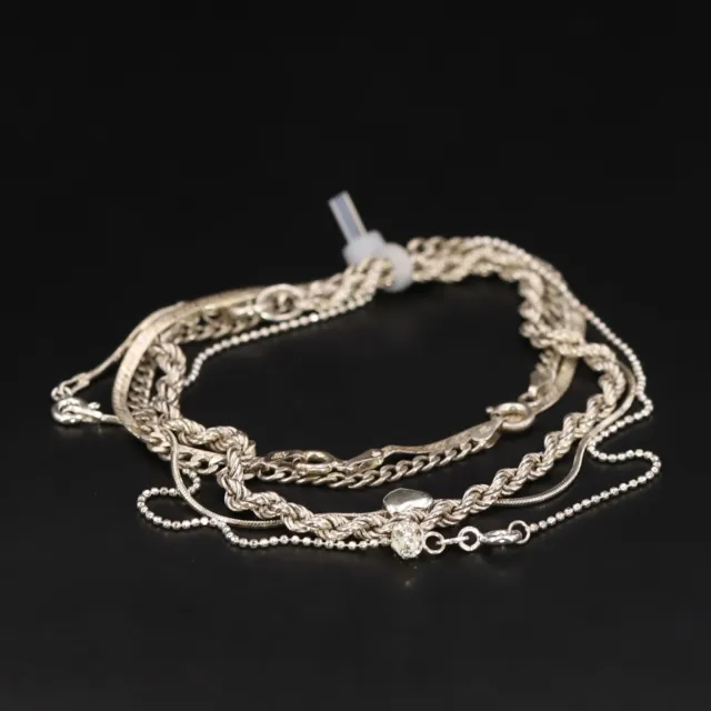 Sterling Silver - Lot of 5 Assorted Bead Herringbone Cuban Chain Bracelets - 12g