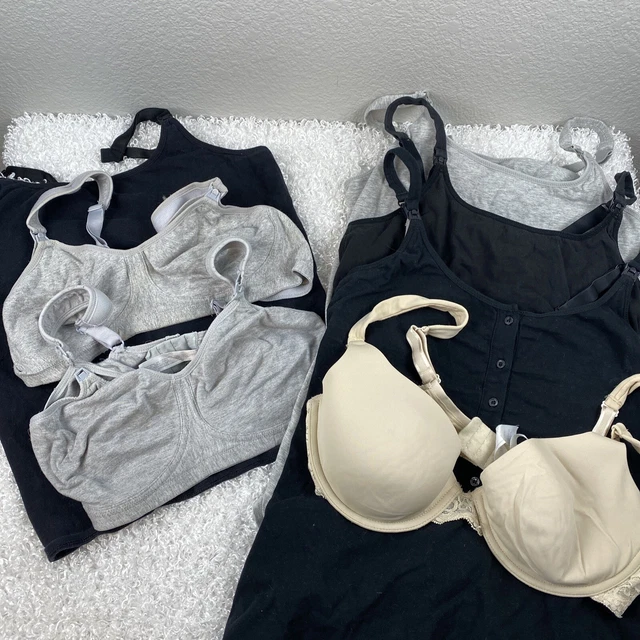 Womens Nursing 3 Bras & 4 Tanks Bundle L XL 38C Black Gray Beige Breastfeeding