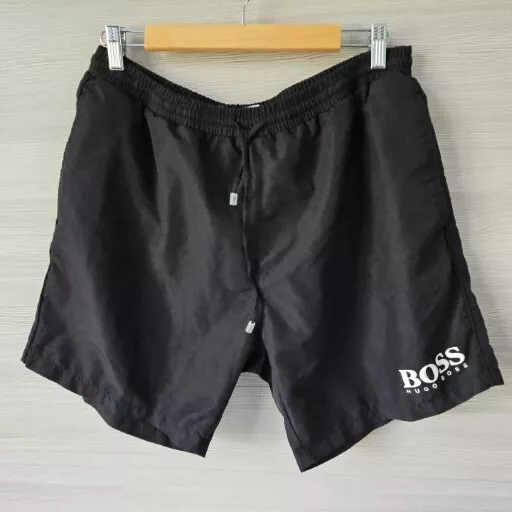 HUGO BOSS Swim Trunks Shorts Mesh Lined Drawstring Black 6" Inseam Mens Sz Large