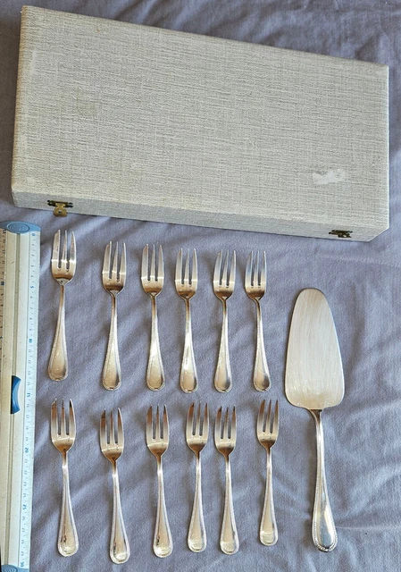12 Fourchettes à Gâteaux Ravinet D’Enfert – Filet Perles – Métal Argenté – Occasion