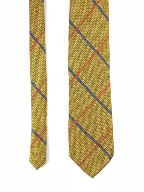 Hickey Freeman Mens Tie Houndstooth Plaid Gold Red Blue 100% Silk 58 x 3.75 USA