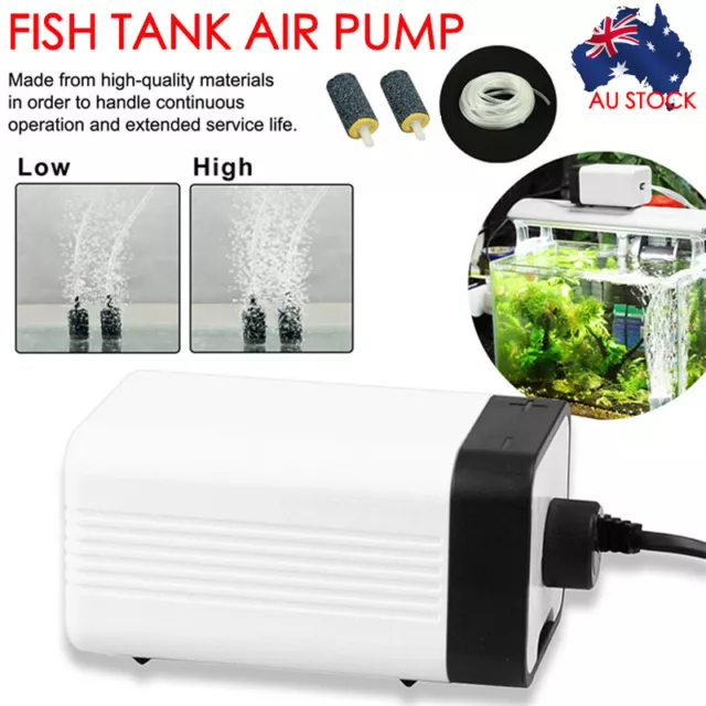 Aquarium Oxygen Pump Aqua Fish Tank Pond Air Bubble Disk Stone Aerator 2 Outlets