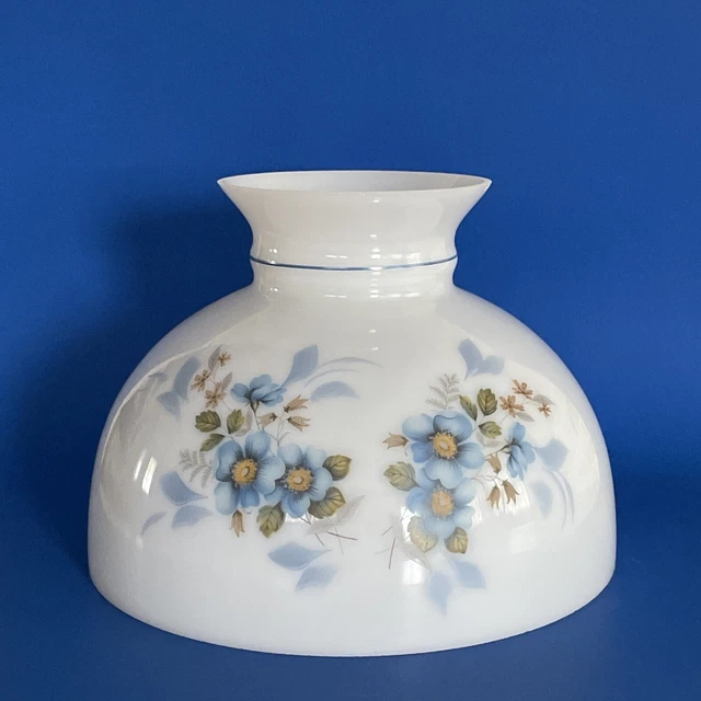 Vintage GWTW 10" Fitter Blue Floral Flat Top Oil/ Electric Glass Dome Lamp Shade