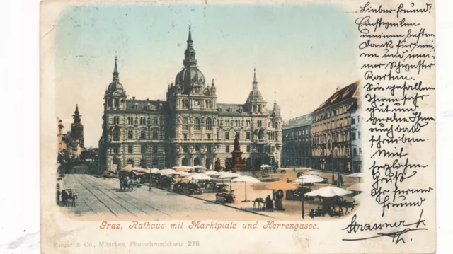 AK aus Graz, Rathaus mit Marktplatz und Herrengasse, Steiermark   (G11)