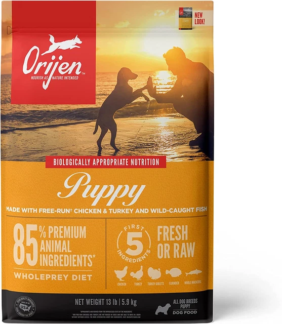 ORIJEN Dog Puppy Recipe, 13lb, High-Protein Grain-Free Dry Puppy Food, Packaging