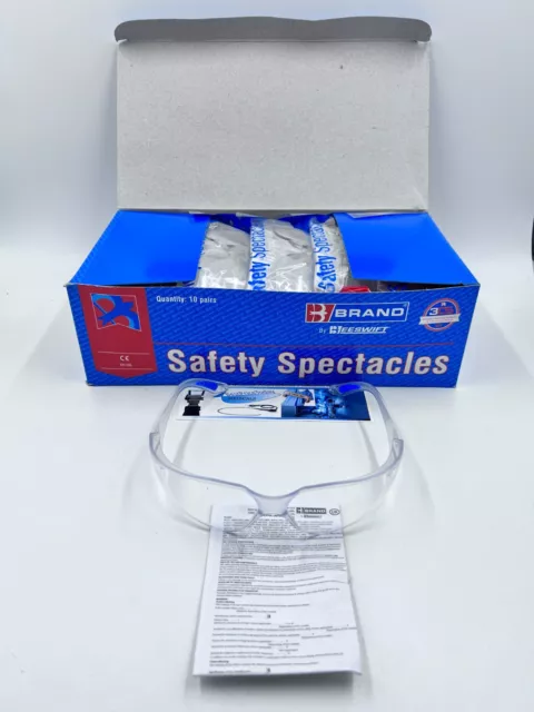 Safety Glasses Specs Eye Protection PPE BOX OF 10 Vegas BBVS Clear B-Brand UK