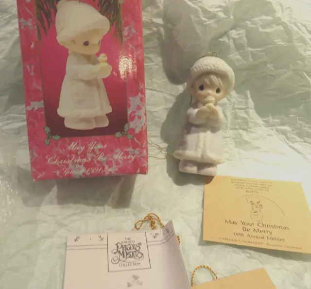 1991 Precious Moments “May Your Christmas Be Merry” Ornament With Box. #524174