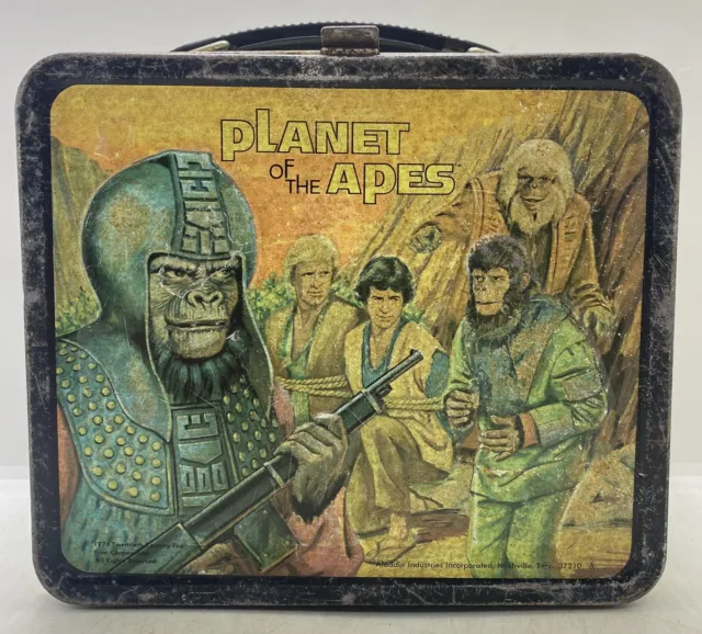 Vintage 1974 Planet Of The Apes Aladdin Embossed Tin Metal Lunchbox Lunch Box