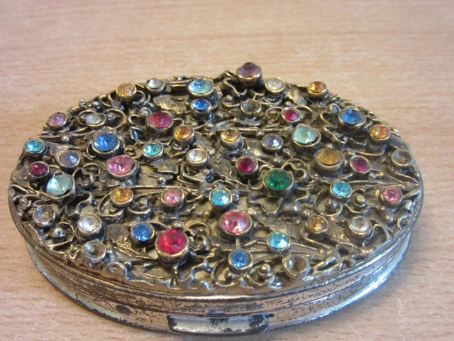 Vintage 1940's fancy jeweled Rhinestone ladies mirrored vanity compact