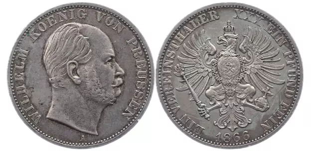 Prussia 1866 Unc 1 Thaler  Silver Germany German State