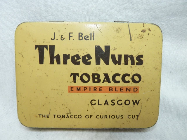 VINTAGE J & F Bell THREE NUNS TOBACCO TIN Empire Blend 2oz Glasgow Scotland  $49.95