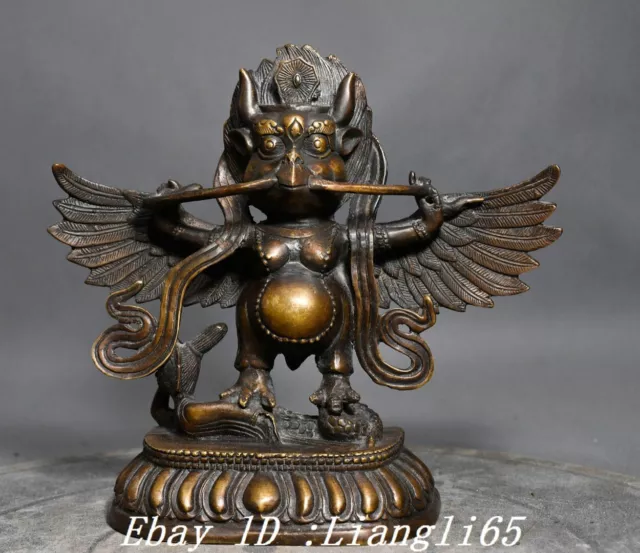 8.2"Tibet Buddhismus Bronze Redpoll Winged Garuda Vogel Adler Buddha Statue