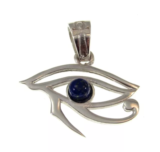 Solid 925 Sterling Silver Egyptian Eye of Horus With Lapis Lazuli Pendant