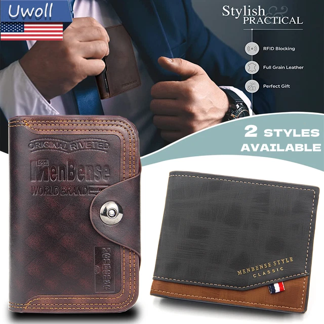 Leather Wallet ID Credit Card Holder Zipper Purse RFID Blocking for Mens Womens