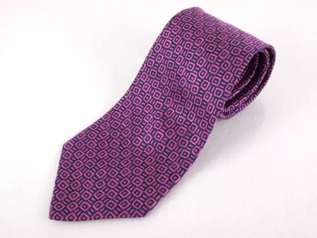 Charvet Tie Necktie Fuschia Pink Navy Blue Geometric Square Cubes Jacquard Silk