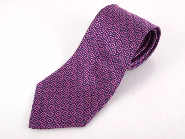 Charvet Tie Necktie Fuschia Pink Navy Blue Geometric Square Cubes Jacquard Silk Charvet Tie Necktie Fuschia Pink Navy Blue Geometric Square Cubes Jacquard Silk