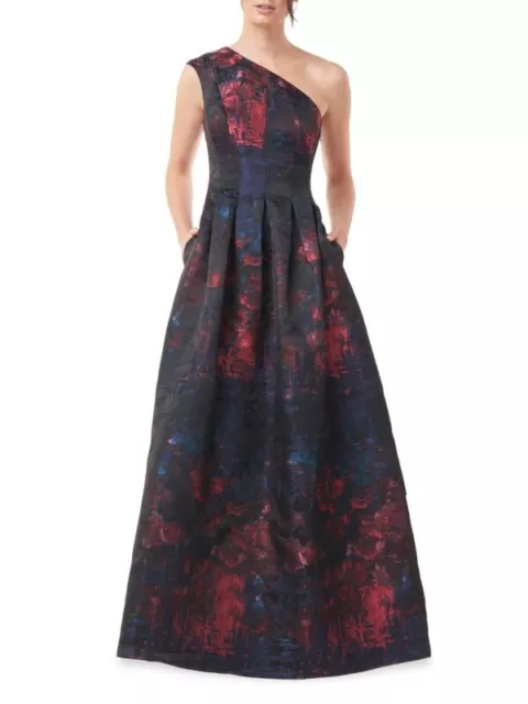 Kay Unger Cara One-Shoulder Pleated Jacquard Gown  12 $398