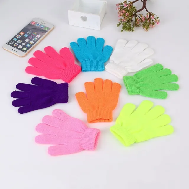 Candy Color Kids Thick Knitted Gloves Full Finger Mittens Girls Boy Accessories