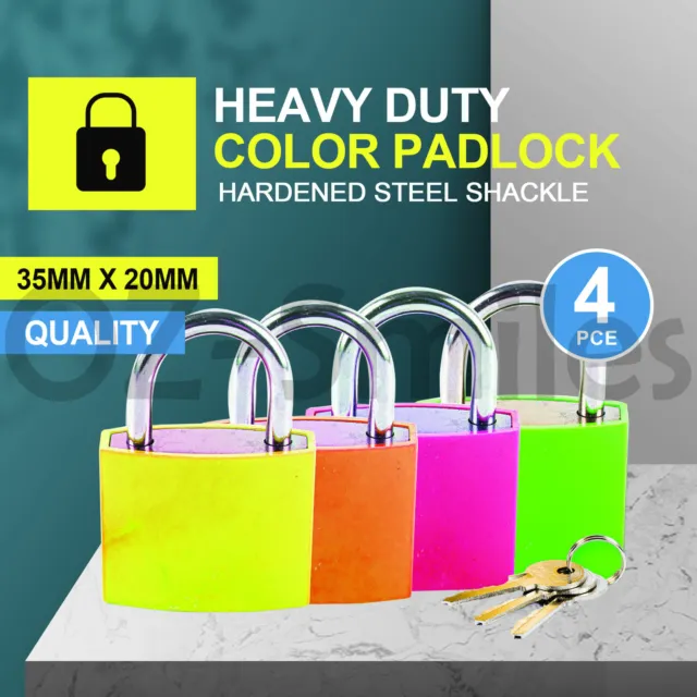 Handy Hardware 4PCE Padlock Coloured Heavy Duty Safe Secure 35mm x 20mm