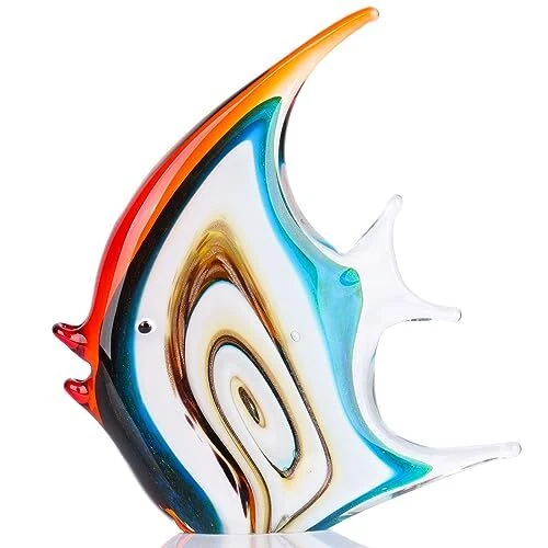 Hand Blown Glass Fish Figurines, Crystal Art Sea Animals Creatures Home