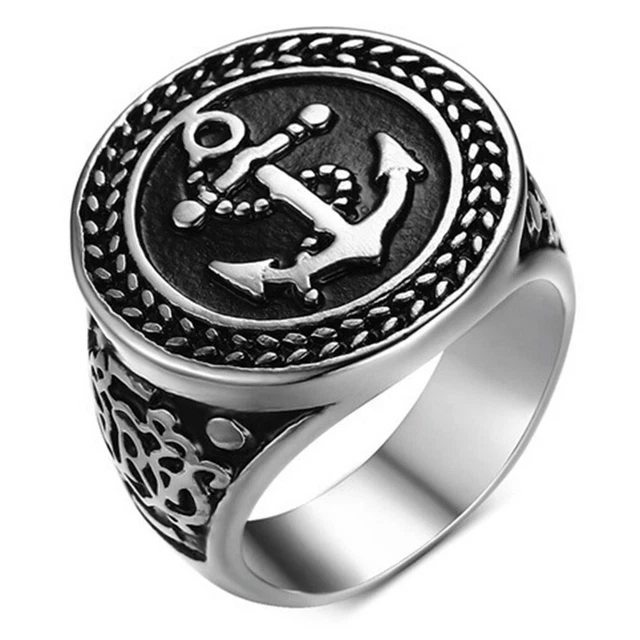 BAGUE CHEVALIÈRE POUR Homme Acier Massif Ancre Marine Bijou Marin