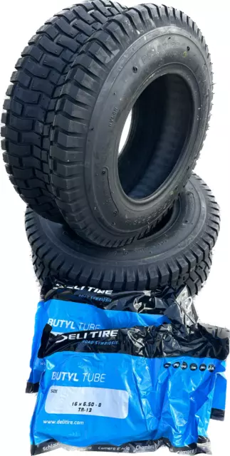 2x 16x6.50-8 4PR Deli Ride on Lawn Mower Tyres and Tubes TR13