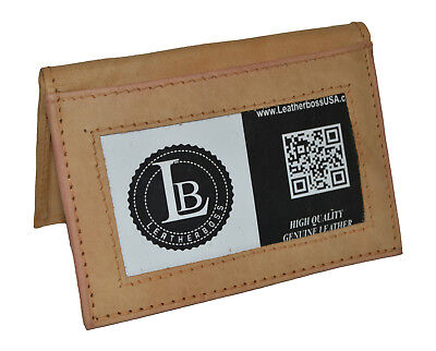 Credit Card Id Holder 2 Inside Outside Windows Tan Slim New Genuine Leather