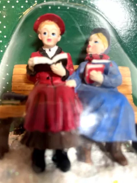 Vintage Trim a Home Village Figurine, Ladies with Books Sitting on bench, NOS