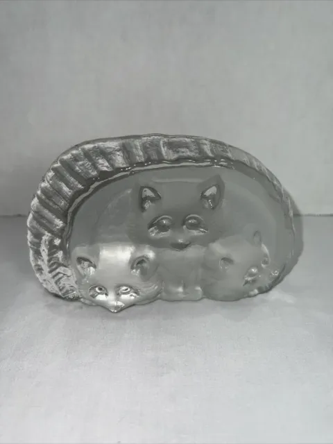 Viking Glass Raccoon Family Paperweight Art Glass Frosted Glass Made USA