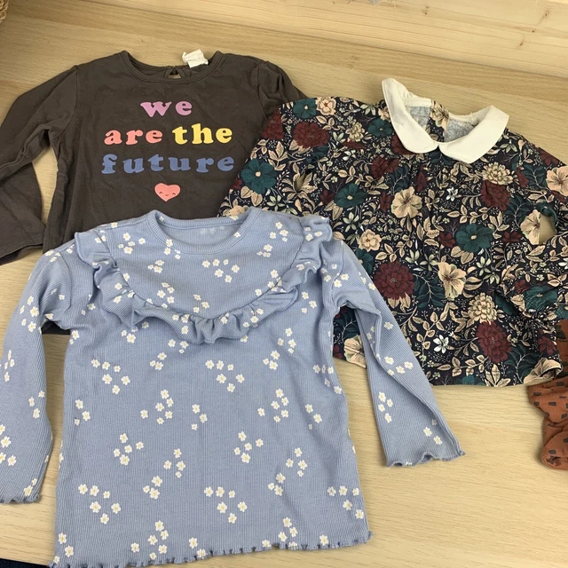 H&M 9-12 Girls Toddler Bundle Joblot Floral Tops Long Sleeve Future Daisy Blue
