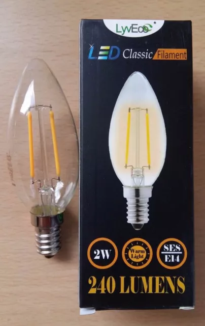 2w LED Clear Candle Filament Light Bulbs SES Small Screw In E14 25w 2 4 10 Bulbs