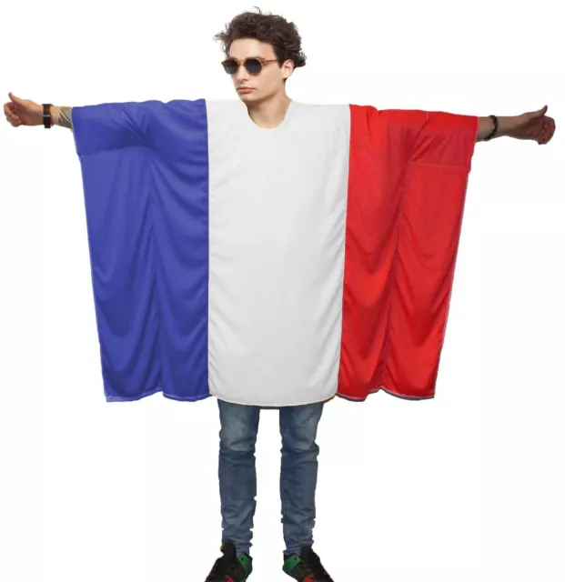 Adults France French Flag Poncho Patriotic Supporters Fancy Dress Costume