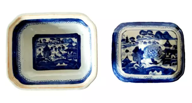 Chinese Export Porcelain Blue & White Canton Covered Serving Dish Chinoiserie