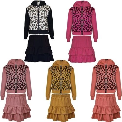 Ragazze Manica Lunga Animalier Maglione Gonna a Strati Bambini 2 Pz Vestito 3-14