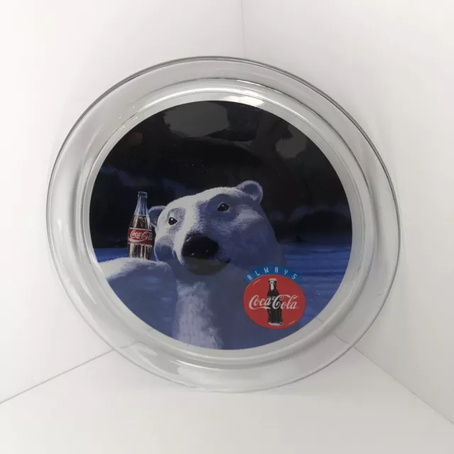 Vintage 1995 Coca Cola Coke Platter Polar Bear Glass Bottle 13" Serving Tray