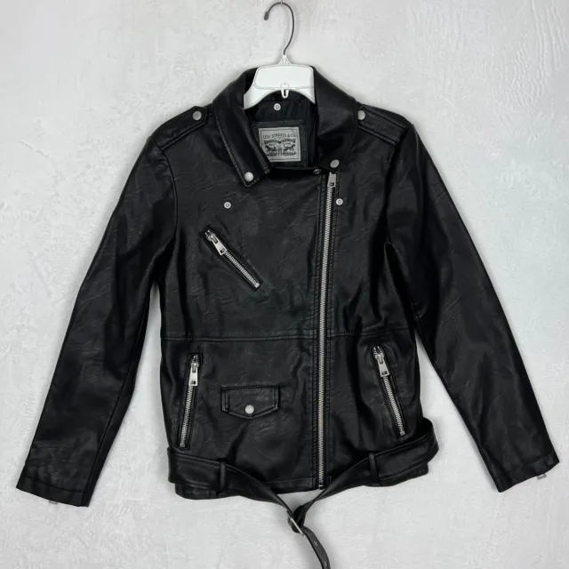 Levi's Womens Faux Leather Jacket Size Medium Motorcycle Button Zip Black