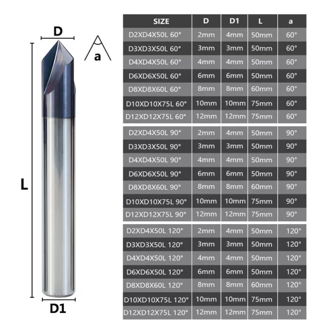 Carbide Chamfer End Mill 60/90 Degree HRC55 3Flute Milling Cutter CNC Router Bit 3